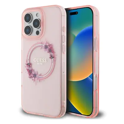 Guess IML Flowers Wreath Case with MagSafe for iPhone Pro Max 6.9" Pink - GUHMP16XHFWFCP