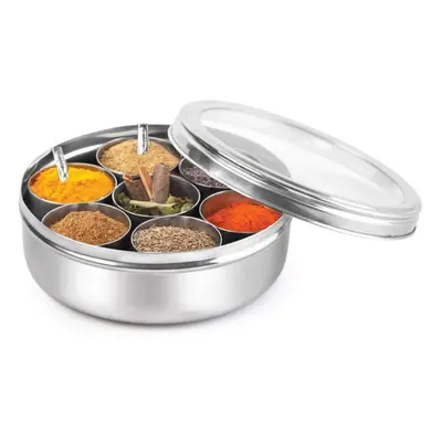 Cello Steelox Stainless Steel Masala Dabba/Spice Box with See Through Lid Containers and Small S