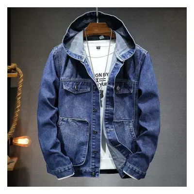 (blue, XXL) Spring Men&apos;s Hooded Denim Jacket Casual Fashion Sport Denim Jacket