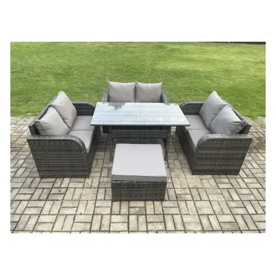 Fimous Wicker PE Rattan Sofa Outdoor Garden Furniture Set with Rectangular Dining Table Big Foot