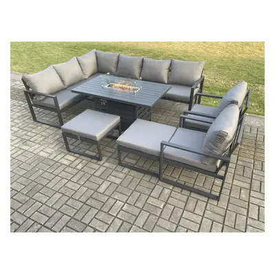 Fimous Aluminium Patio Outdoor Garden Furniture Corner Sofa Set Gas Fire Pit Dining Table with C