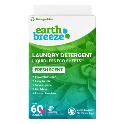 Earth Breeze Laundry Detergent Sheets - Fresh Scent - No Plastic Jug (60 Loads) Sheets, Liquidle