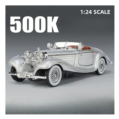 (Silver) 1/24 Scale 500K Vintage Car Model Toy Diecasts Alloy Sport Car Toys with Sound and Ligh