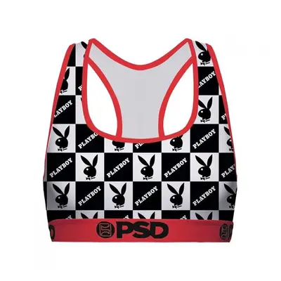 Playboy 867747-small Playboy Checkers PSD Sports Bra, Black & White - Small