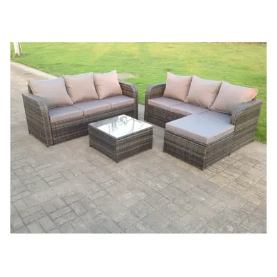 7 Seater Rattan Sofa Set Table Footstool Outdoor Garden Furniture Grey