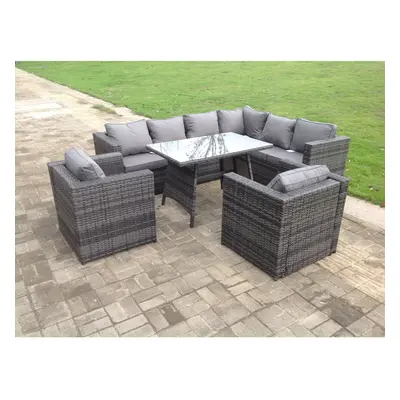 Fimous Rattan Corner Sofa Set Garden Furniture Chairs Dining Table