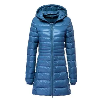 (peacock blue, M) Ladies Long Winter Warm Coat Women Ultra Light White Duck Down Jacket With Bag