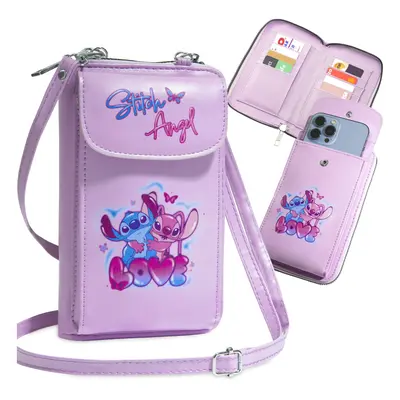 Stitch Crossbody Bag for Girls Phone Bag with Card Slots Adjustable Strap (Pink)