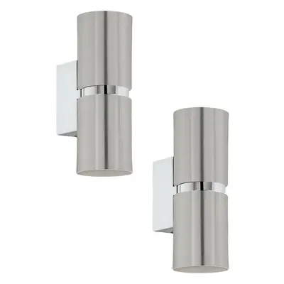 2 PACK Wall Light Colour Satin Nickel Chrome Plated Round Shades GU10 3.3W Inc