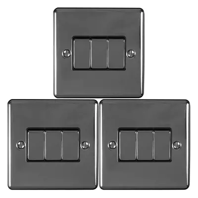 3 PACK Gang Metal Triple Light Switch BLACK NICKEL Way 10A Black Trim