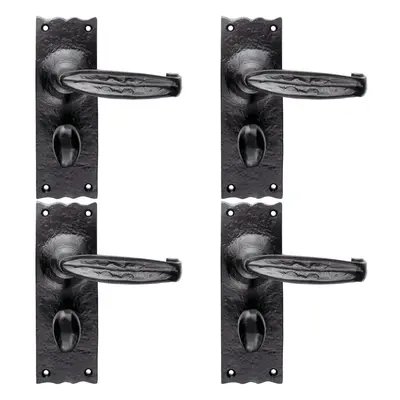 4x PAIR Forged Straight Handle on Bathroom Backplate x 55mm Black Antique