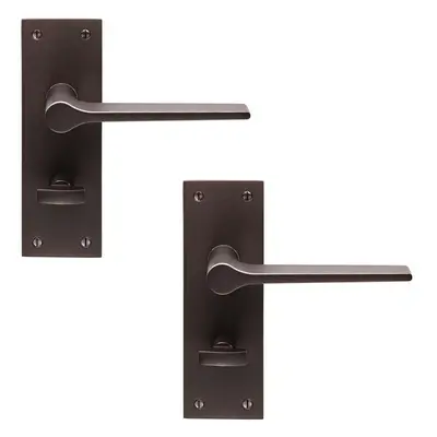 2x PAIR Flat Straight Handle on Slim Bathroom Backplate x 50mm Matt Bronze