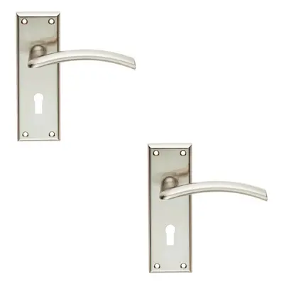 2x PAIR Arched Lever on Lock Backplate Door Handle x 50mm Satin Nickel