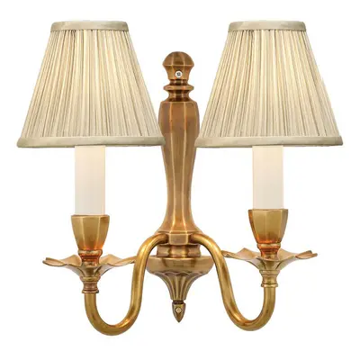 Luxury Traditional Twin Wall Light Solid Brass & Pleated Beige Shade Dimmable