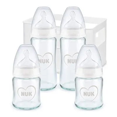 NUK First Choice+ Glass Baby Bottles Starter Set | Months | x Anti Colic Bottles & Bottle Crate 