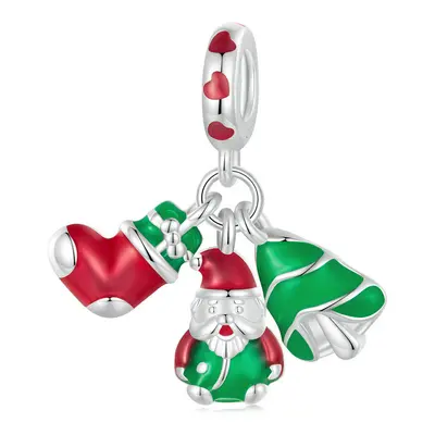 Christmas Dangle Charm Glow In The Dark Santa Stocking Xmas Tree Genuine Sterling Silver Compati