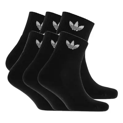 6 Pair Mens Adidas Quarter Crew Cushioned Socks (Black/White)