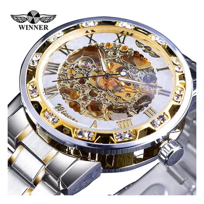 (white,gold) Winner Transparent Fashion Luminous Gear Movement Royal Design Men Top Brand Luxury