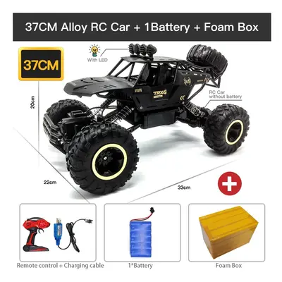 (37CM Black 1B Alloy) ZWN 1:12 / 1:16 4WD Remote Control Car With Led Lights 2.4G Radio RC Cars 