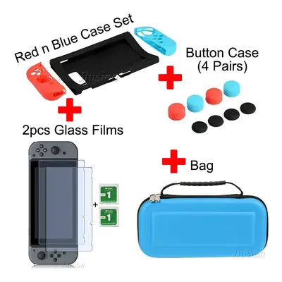 (Blue-8 in Set) Portable Hard Shell Case for Nintend Switch Water-resistent EVA Carrying Storage