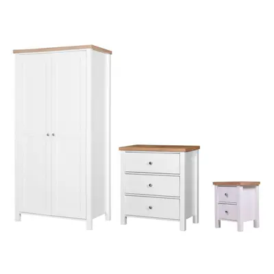 White Trio Bedroom Set Double Wardrobe Drawer Chest Bedside Table