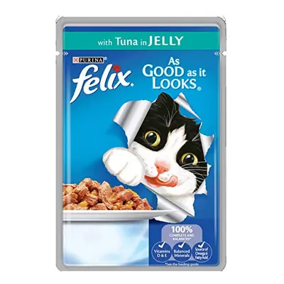 Felix As Good As It Looks Cat Pouches Tuna In Jelly 100g (20 Pouches), Packaging may vary