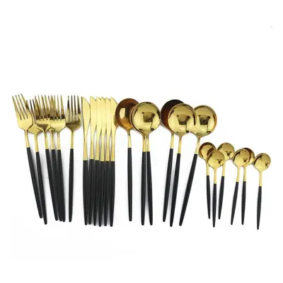 (black,gold) Gold Cutlery Set Piece Tableware Sets Of Dishes Knifes Spoons Forks Set Stainless S