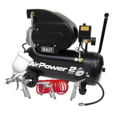 24L Direct Drive Air Compressor with Piece Accessory Kit - 2hp Induction Motor