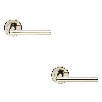 2x PAIR Slimline Straight Bar Lever on Round Rose Concealed Fix Polished Nickel