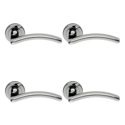 4x PAIR Oval Shape Arched Bar Lever on Round Rose Concealed Fix Polished Chrome