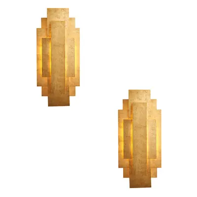 2 PACK Antique Gold Leaf Panel Wall Light - Twin G9 LED - Decorative Sconce