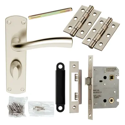 Door Handle & Bathroom Lock Pack Satin Chrome Chunky Tapered Thumb Backplate