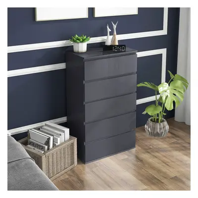 HOMCOM Bedroom Chest of Drawers, High Gloss Drawers Dresser, Grey