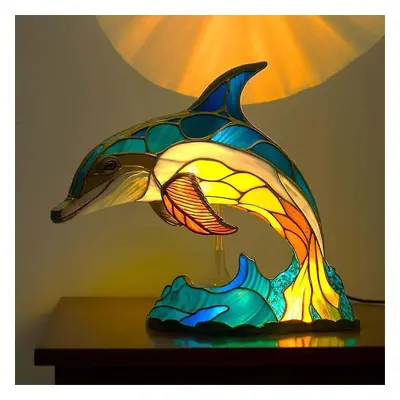 (dolphin) Animal Table Lamp Series Stained Glass Animals Shape Table Lamp 3d Animal Shape Table 