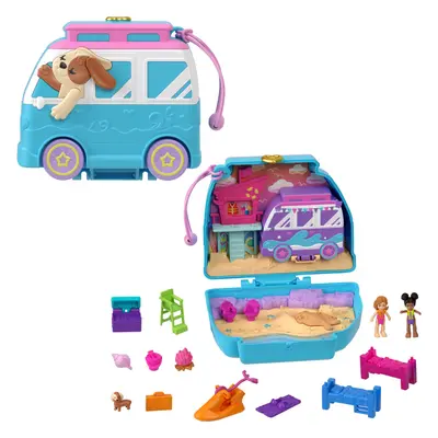 Polly Pocket Dolls & Playset Seaside Puppy Ride Compact with Accessories Travel Toy with Fidget 