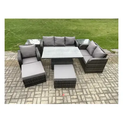 Fimous Seater Outdoor Rattan Garden Furniture Set Height Adjustable Rising lifting Dining Table 