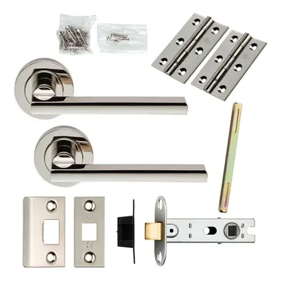 Door Handle & Latch Pack Polished Nickel Plinth Mounted Lever Screwless Rose