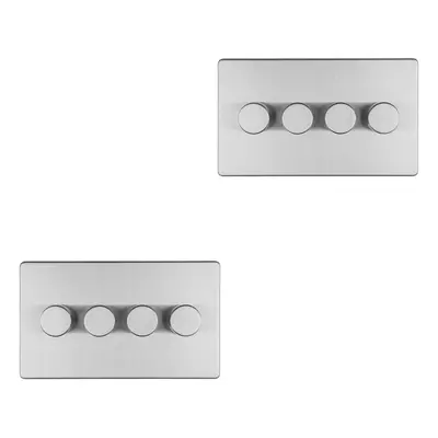 2 PACK Gang Dimmer Switch Way LED SCREWLESS SATIN STEEL Light Dimming Wall