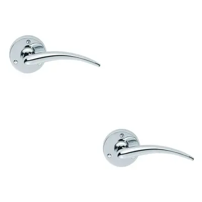 2x PAIR Slim Arched Tapered Lever on 58mm Round Rose Polished Chrome Door Handle