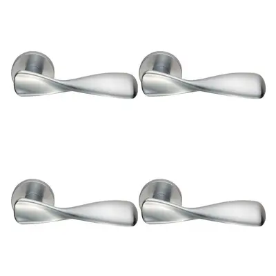 4x PAIR Ergonomic Twisted Handle on Round Rose Concealed Fix Satin Chrome