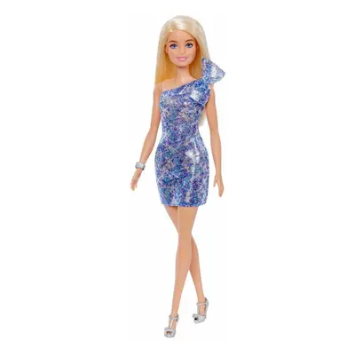 Barbie Blonde Hair Blue Eyes with Short Blue Sequins Mini Dress and Si