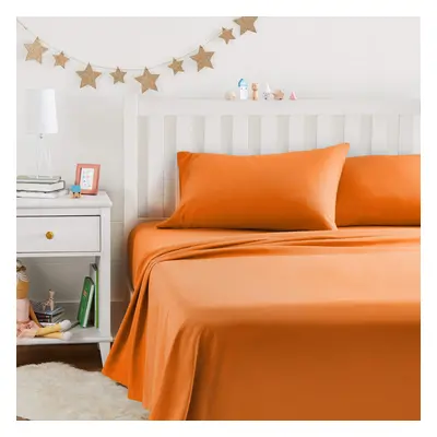 Amazon Basics Kids Soft EasyWash Lightweight Microfiber 4Piece Sheet Set Solid Full Bright Orang