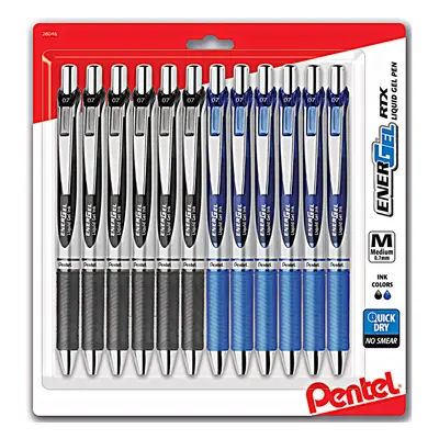 Pentel EnerGel RTX Retractable Liquid Gel Pen (Black and Blue 0.7mm Pack of 12)