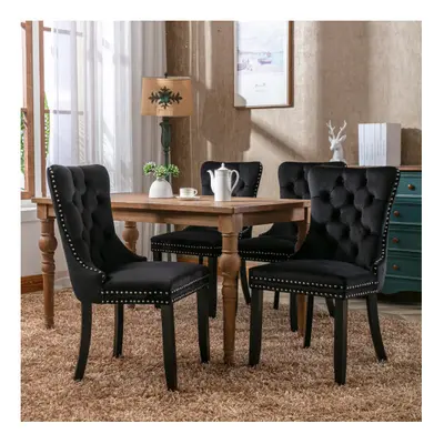 (Black/4pc) Upholstered Velvet Dining Chairs, Button Tufted Kitchen Lounge Chairs