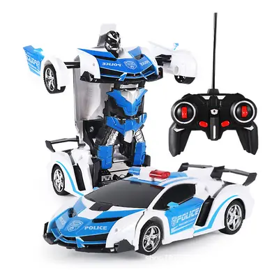 (Blue white) RC Robots Car in Electric Toys Transformation Remote Control Sports Deformation Car