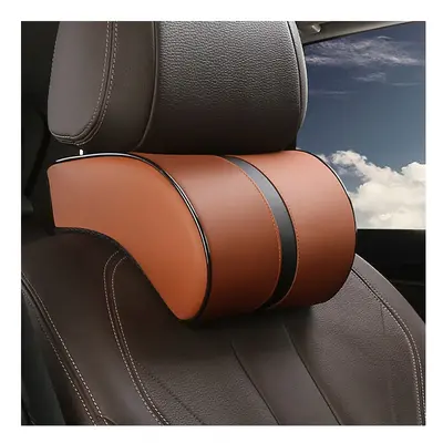 (Brown) Car Neck Headrest Pillow PU Leather Neck Rest Cushion Auto Seat Head Neck