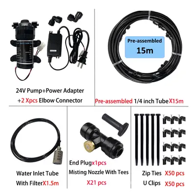 (15m brass) New Quiet Garden Water Mist Spray Electric Electric Diaphragm Pump Kit Greenhouse Ir