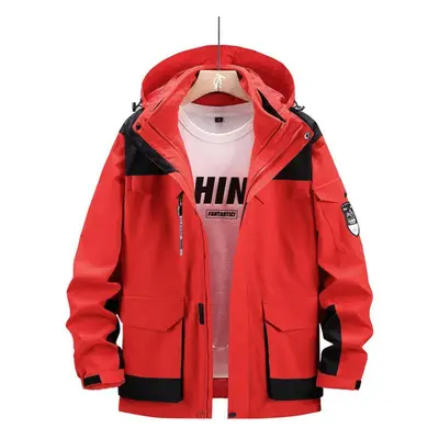 (red, XXXL) Winter Plus Size Warm Windproof Waterproof Two-piece Jacket Warm Hooded Mountaineeri