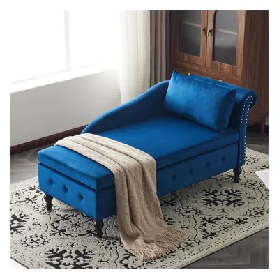 (Blue with Right Armrest ) Velvet Chaise Lounge Sofa with Storage for Bedroom