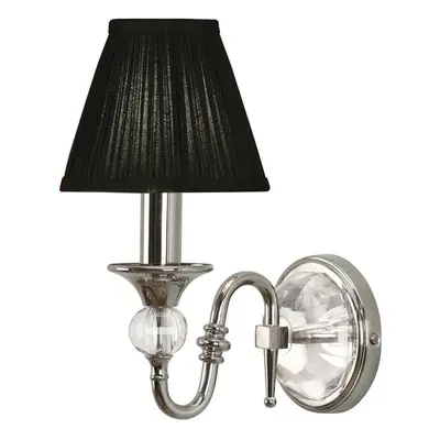 Diana Luxury Single Curved Arm Traditional Wall Light Nickel Crystal Black Shade